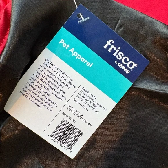 Frisco Vampire Cape For Small Dog or Cat Halloween Costume, Black Red Color - Picture 4 of 8